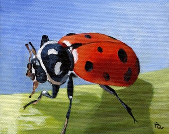 Items similar to Ladybug Watercolor Painting, Circular Ladybug Print ...