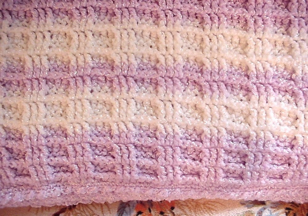 Crocheted Purple and White Waffle Stitch Baby Blanket Afghan