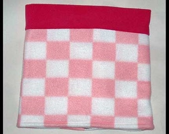 Pink Checkered Fleece Neck Warmer, Two Color Buff, Gaiter, Sport Pull Over Style, 11 x 22