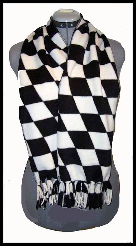 Black and White Checkered Fleece Scarf by Handmadecrafter on Etsy