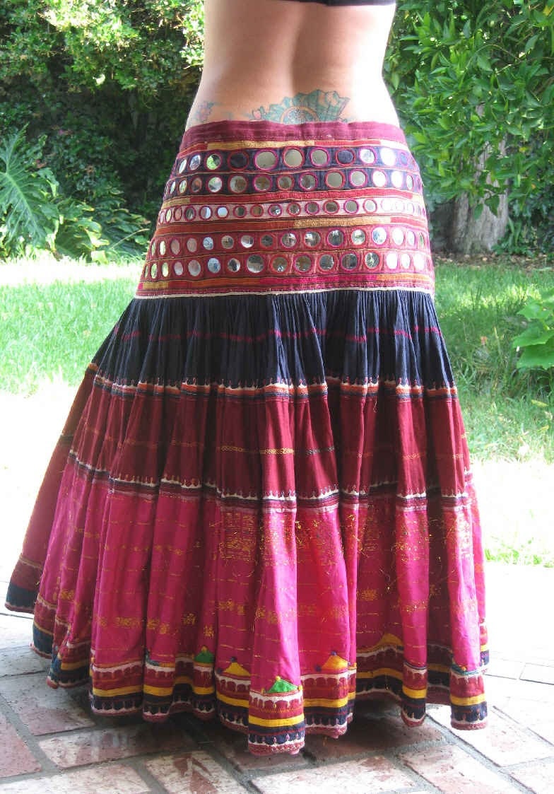 Tribal Belly Dance Ats Heavy Mirrored Banjara Skirt 