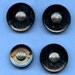 BLACK with Silver Vintage Buttons Set of 4 Matching Large Plastic Metal Embellishment 1 1/16 and 1 1/4 inch size 7518