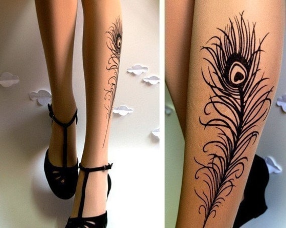 xs-s-m PEACOCK FEATHER TATTOO gorgeous thigh-high by tattoosocks