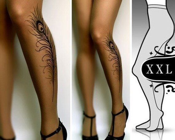 plus size XXL sexy Peacock FEATHER tattoo tights / by tattoosocks