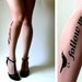 XS-S-M sexy, funny and flirty FOLLOW ME twitter TATTOO thigh-high stockings LIGHT MOCHA