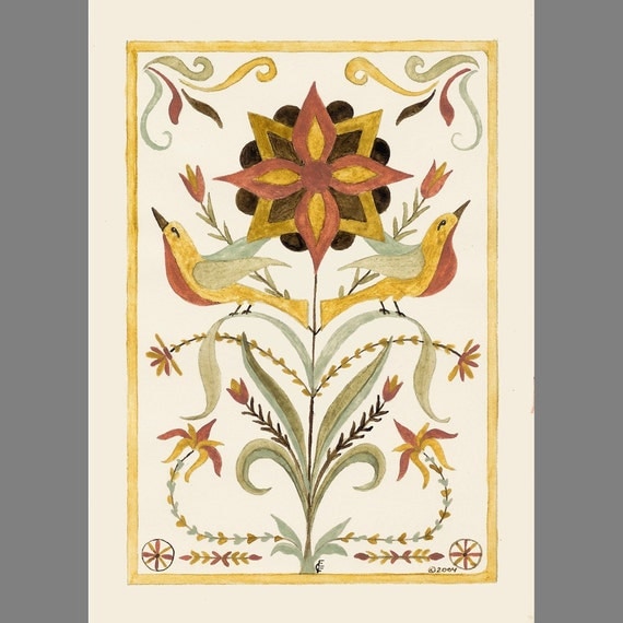 Items similar to Folk art frameable greeting card print, "Exaltation