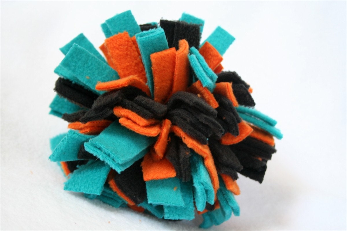 Fleece Dog Ball Small Bolds Black Orange Teal