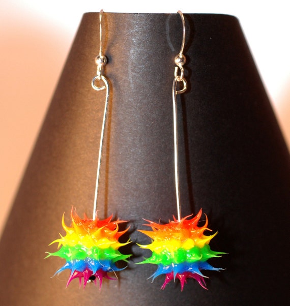 Rainbow Multicolor Spikey ball Pom Pom earrings