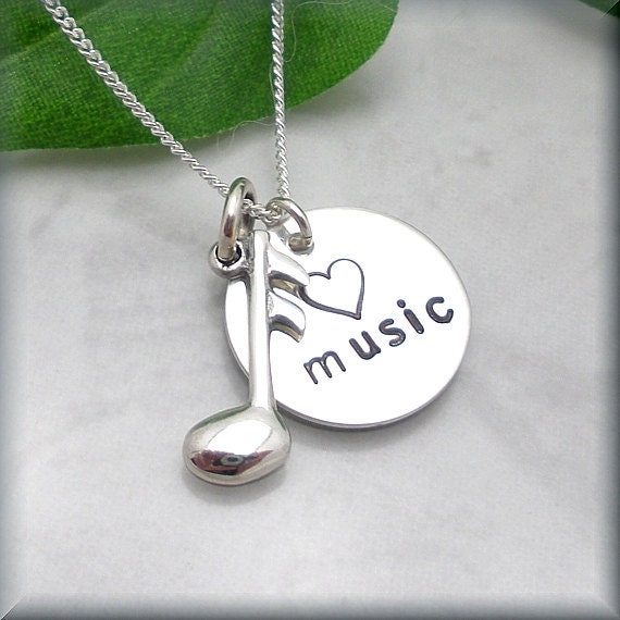 Love Music Note Necklace Sterling Silver Jewelry Music Lover