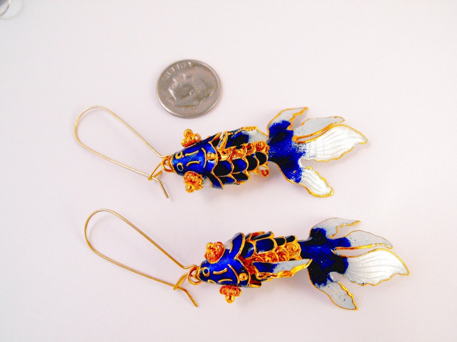 Vintage Articulated Blue Fish Koi Charm Pendant Cloisonne