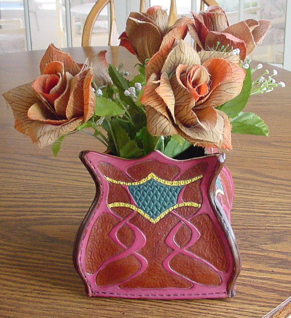 Art Nouveau leather vase