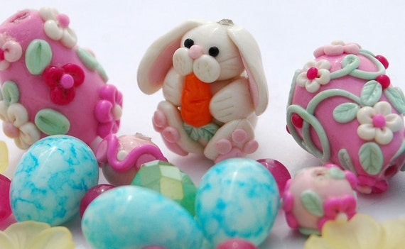 Items similar to Easter Eggs Bunny Bead Kit, Aqua Jelly Bean Drops