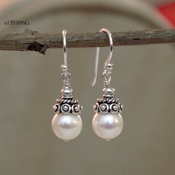 Sterling Silver Crowned White Cultured Pearl Drop Dangle