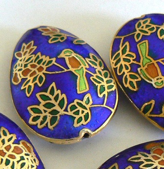 SALE 1pc 25x35x10mm Handmade Cloisonne Beads Flower Bird Bead