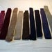 Neckties for crafting or wearing, sweater-knit, red, blue, brown, tan, gray, stripes