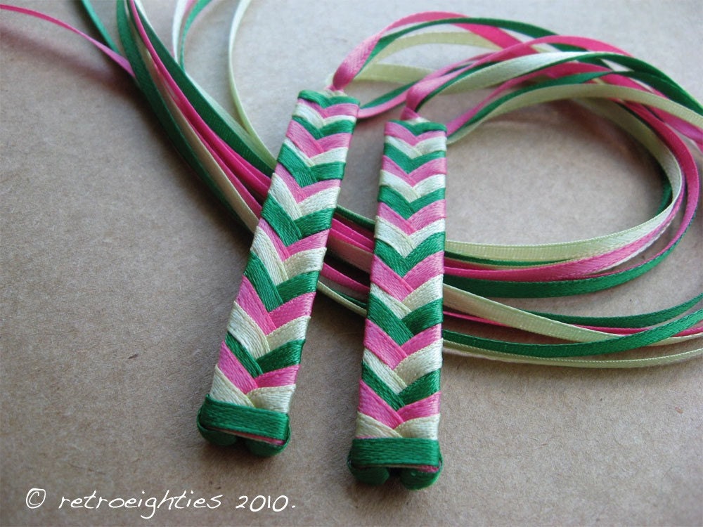 Pink Flowers Braided Ribbon Barrettes by retro80s on Etsy