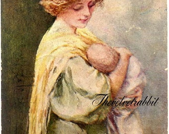 Mother and child*Two 5x7 fabric art quilt blocks*gorgeous*LOOKS hand painted*great for altered art