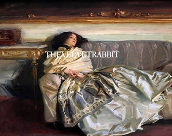 Fabric blocks, two 5x7 inch,John Singer Sargent, REPOSE,Gorgeous woman on sofa,WOW