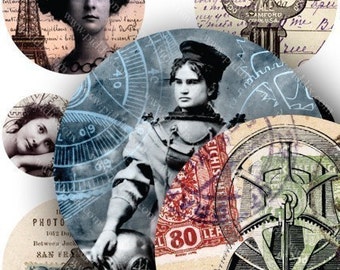 Steampunk Lady Circles in 1 and 1.7-inch circles -- piddix digital collage sheet 685