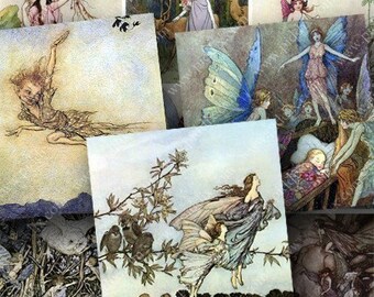 Fairies and Water Sprites in 1.5 inch squares -- piddix digital collage sheet 402
