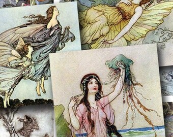 Fairies and Water Nymphs in 1 inch squares for pendants and more -- piddix digital collage sheet no. 404