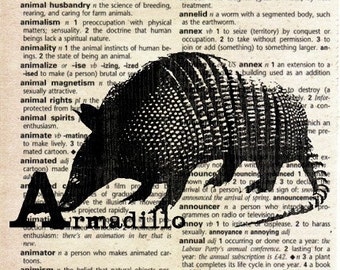 Animal Print on Vintage Dictionary Page - Armadillo