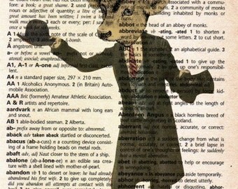 Antique Print on Vintage Dictionary Page - Deer