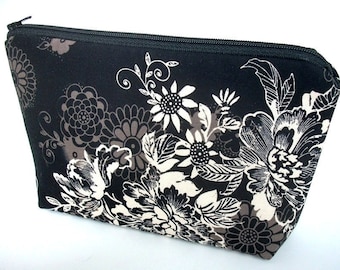 Large Padded Cosmetic Bag Flat Bottom Zipper Pouch Clutch ECO Friendly Zephyr in Black