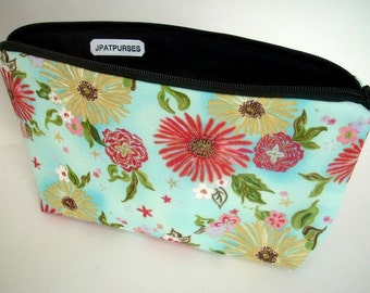 Large Cosmetic Bag Flat bottom Zipper Pouch ECO Friendly Padded - Formosa Blue