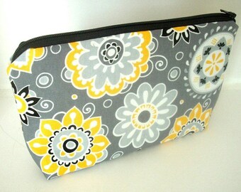Cosmetic Bag Large ECO Friendly Padded Flat Bottom Zipper Pouch Yellow Dazzle Blooms