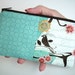RESERVED for LEAH --- Large Coin purse zipper pouch cell phone case (Padded) ECO Friendly Double Blush Bird Aqua
