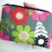 SALE Padded Little Zipper pouch Coin Purse Gadget Case ECO Friendly Gray Retro Flowers