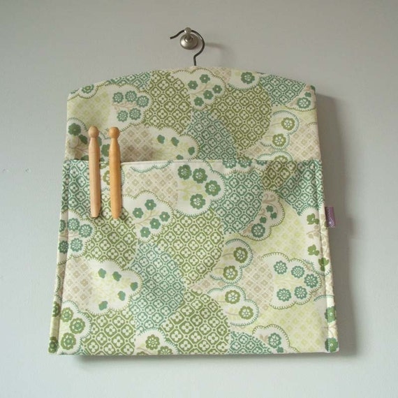 Peppermint and sage vintage fabric clothespin bag