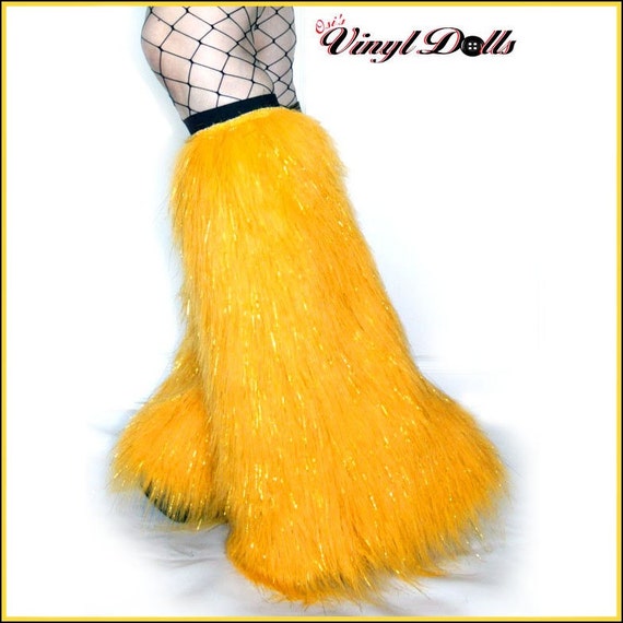 Items similar to Glitter Fluffies Sparkle Furry Leg Warmers UV Yellow