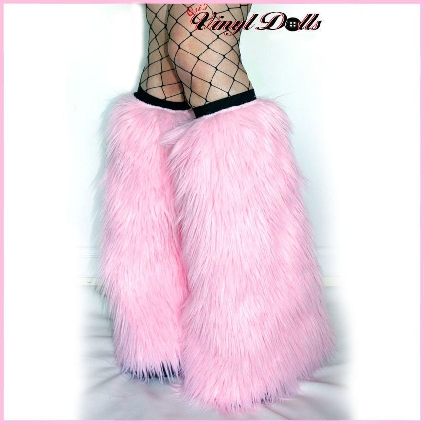 Fuzzy Leg Warmers UV Light BABY PINK fluffies Furry by VinylDolls