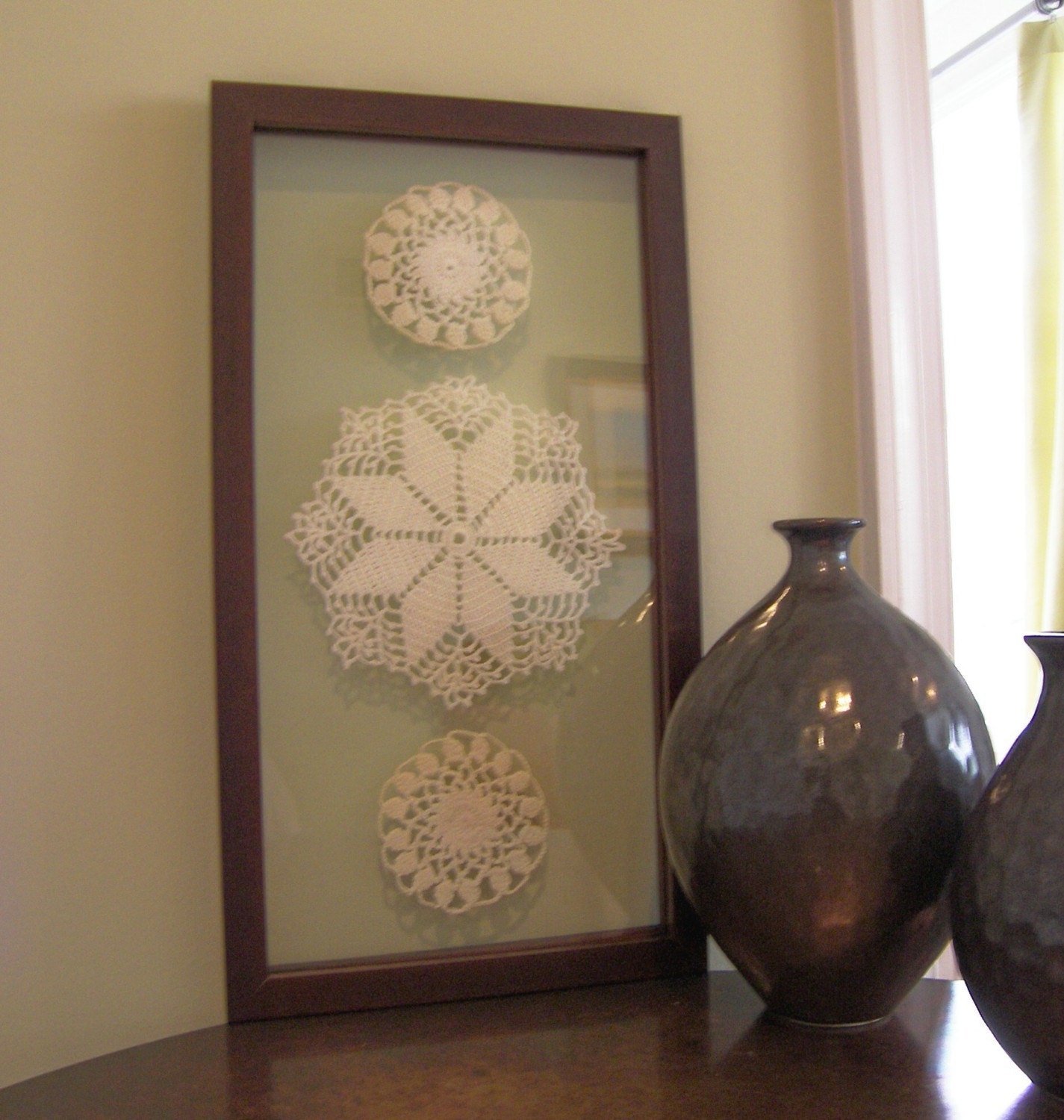 Vintage Doilies in Floating Frame 1