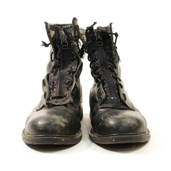 Men's sz 11 Distressed Black Leather Combat / Work