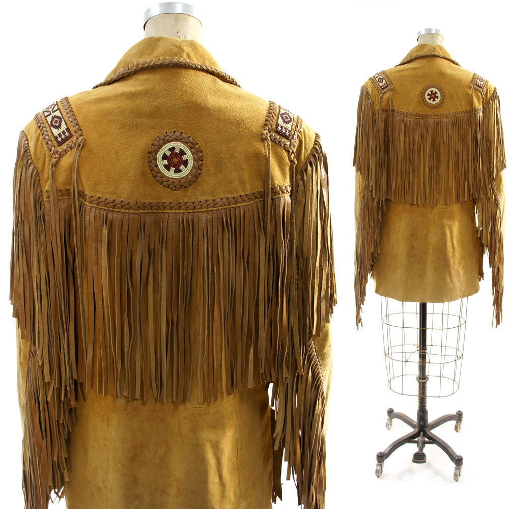 Classyak Men's Western Fringed Leather Jacket - Native American Style Suede