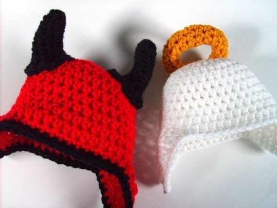 PDF crochet pattern...baby earflap beanies The Littlest Devil