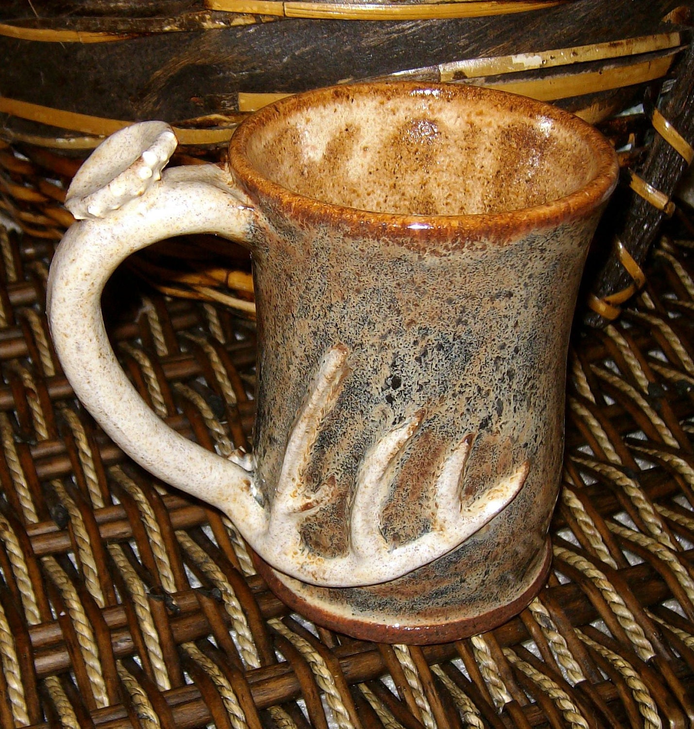 autumn camo coffee mug Deer Antler handle 12 oz. hunters cup