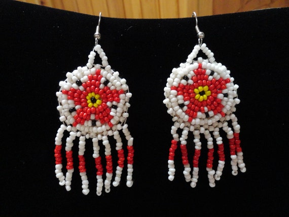 Medallion style native american beaded earrings