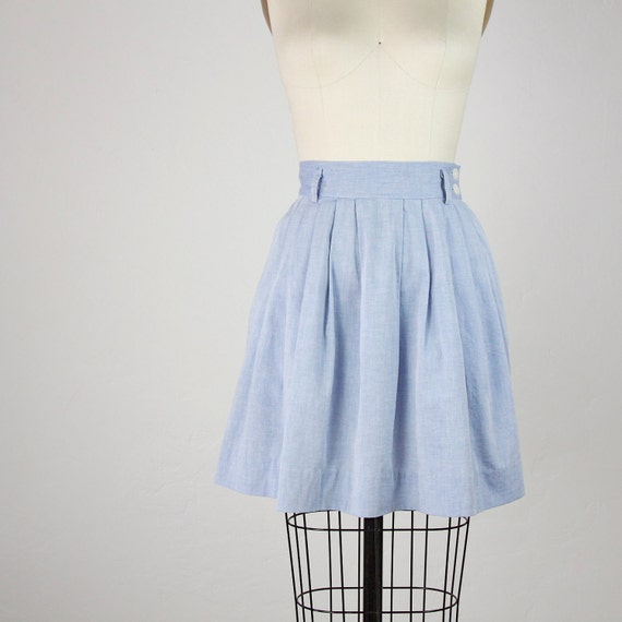 Blue Chambray Pleated Vintage Skirt