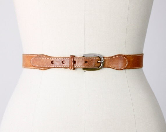 Tan Leather Skinny Distressed Vintage Belt Brown by salvagelife