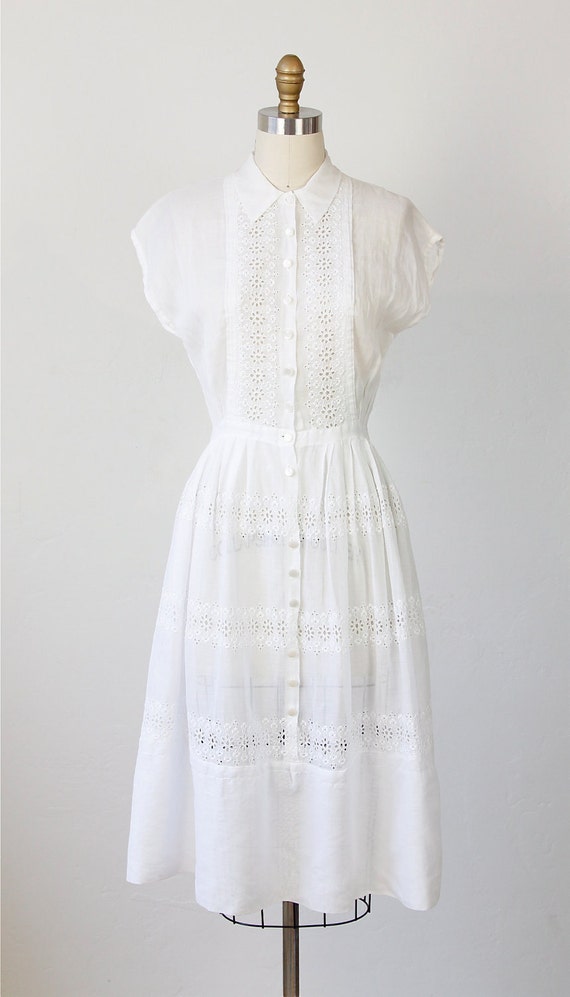 White Eyelet Dress Sheer Cotton Voile 1950s