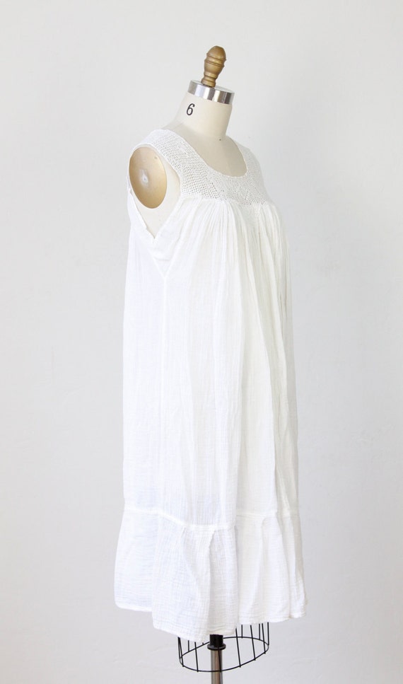 White Cotton Gauze Vintage Dress with Crochet