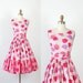 Floral Dress 1950s Pink and Purple Chrysanthemum Full Skirt