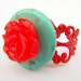Frida Kahlo Inspired Ring - Consuela - Turquoise Button & Red Flower Adjustable Filigree Ring
