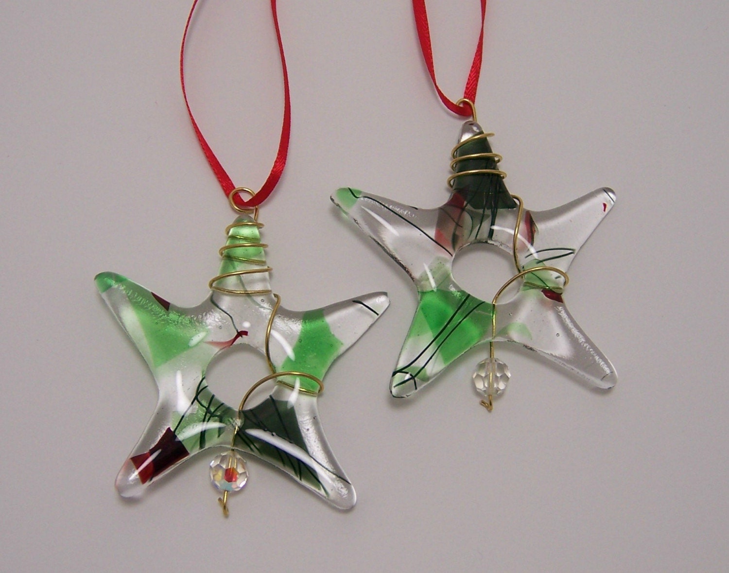 Fused Glass Christmas Star Tree Ornaments Or Suncatchers By