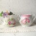 2 Vintage Shabby Sugar Bowls Pink Roses