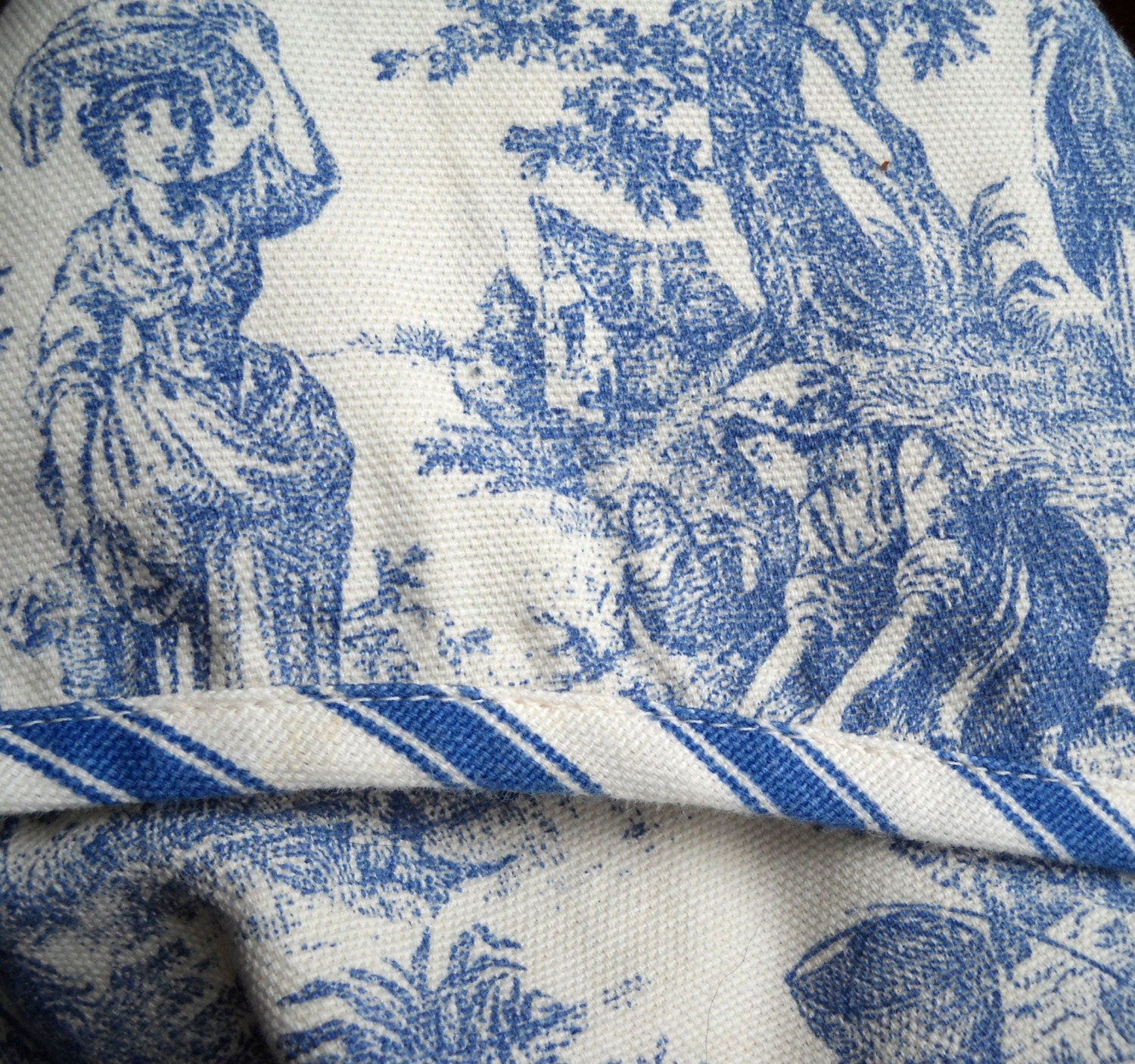 Waverly Blue White Toile Valance Curtain Set 2 Piece Cotton